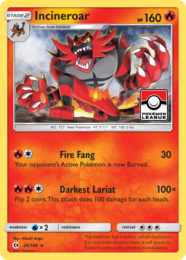 Incineroar 26/149 Rare | Sun & Moon | Pokemon Card