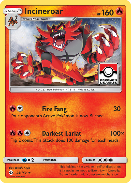 Incineroar 26/149 Rare | Sun & Moon | Pokemon Card