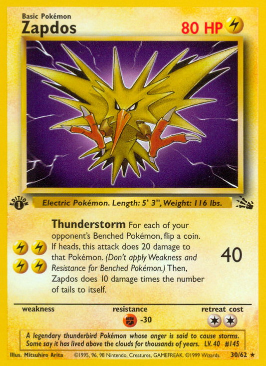 Zapdos 30/62 Rare | Fossil | Pokemon Card