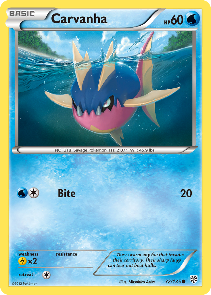 Carvanha 32/135 Common | Plasma Storm | Pokemon Card