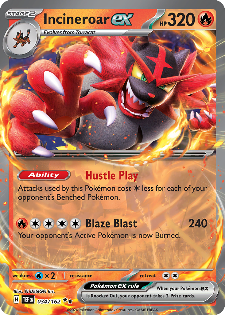 Incineroar ex 34/162 Double Rare | Temporal Forces | Pokemon Card