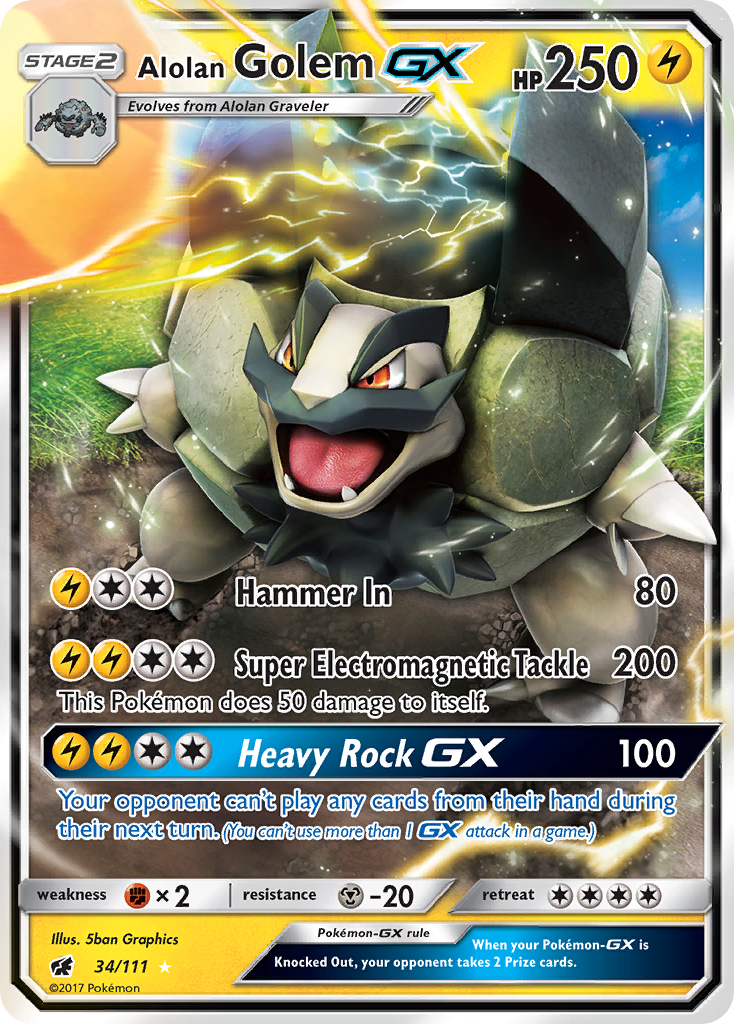 Alolan Golem-GX 34/111 Rare Holo GX | Crimson Invasion | Pokemon Card