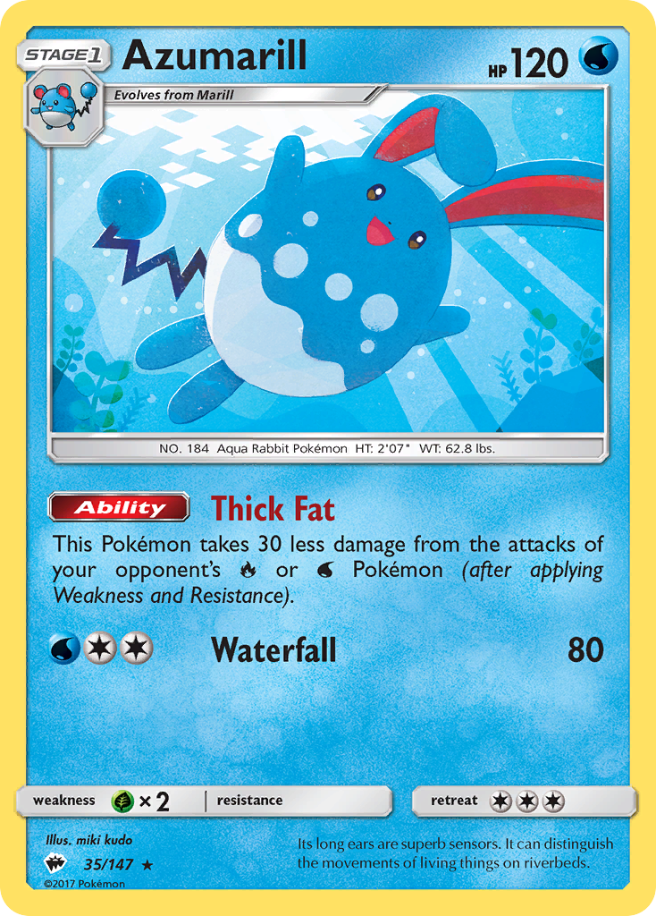 Azumarill 35/147 Rare | Burning Shadows | Pokemon Card