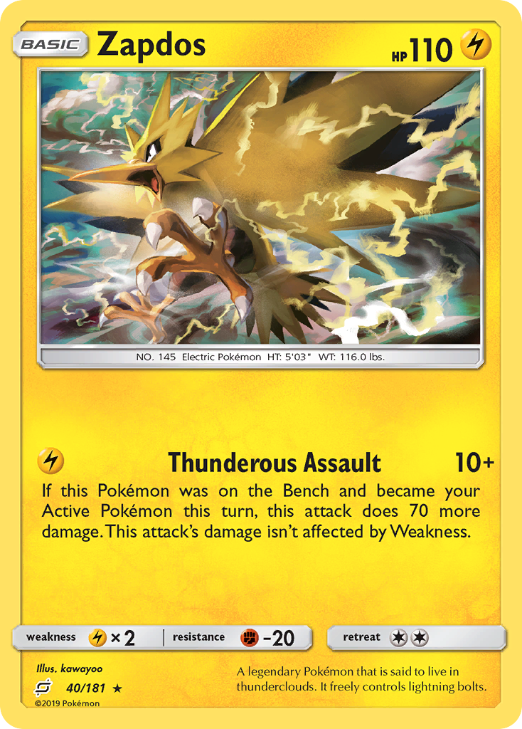 Zapdos 40/181 Rare Holo | Team Up | Pokemon Card