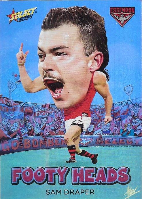 Sam Draper #FH21 Essendon Bombers | Footy Heads 2024 Select AFL Footy Stars | Trading Card