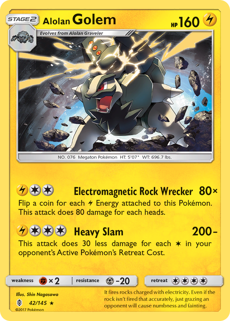 Alolan Golem 42/145 Rare Holo | Guardians Rising | Pokemon Card