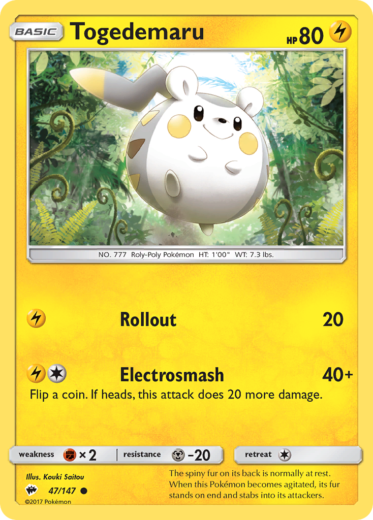 Togedemaru 47/147 Common | Burning Shadows | Pokemon Card