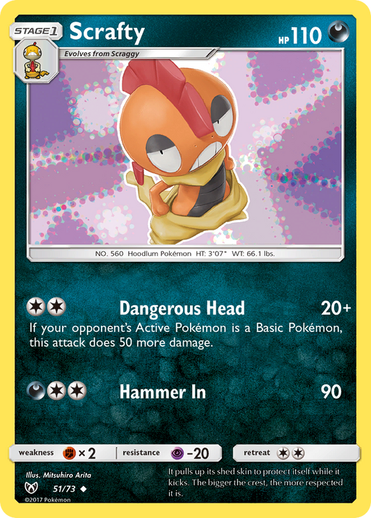 Scrafty 51/73 Uncommon | Shining Legends | Pokemon Card