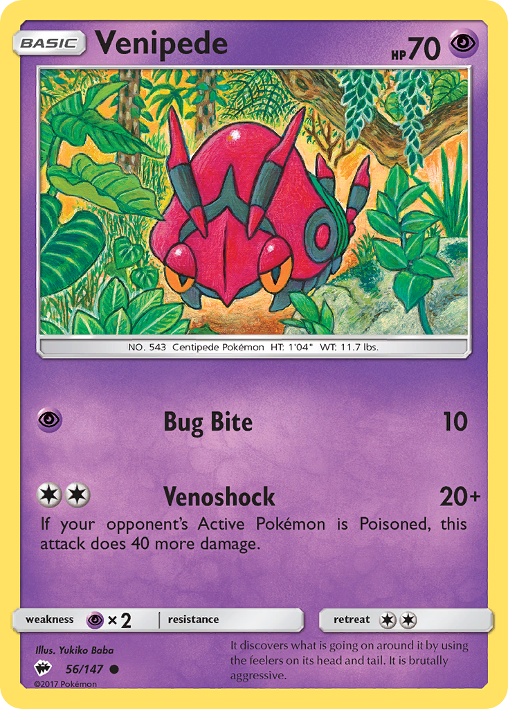 Venipede 56/147 Common | Burning Shadows | Pokemon Card