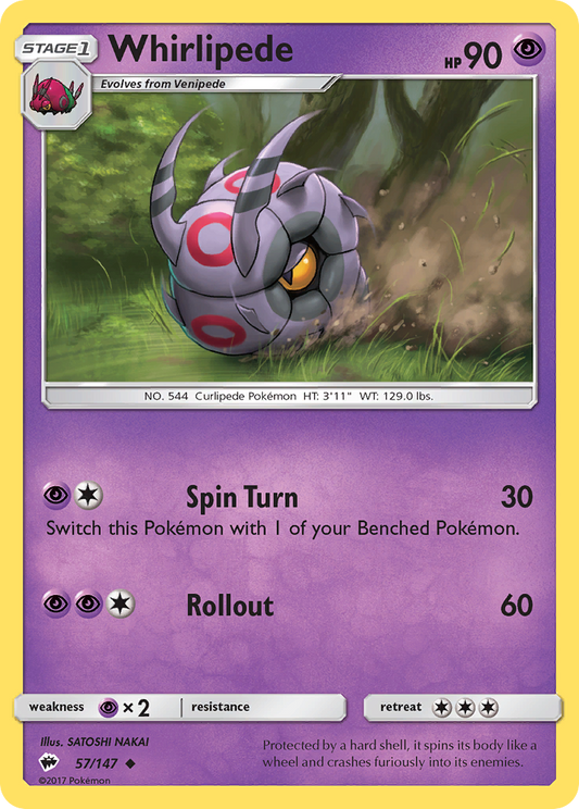 Whirlipede 57/147 Uncommon | Burning Shadows | Pokemon Card