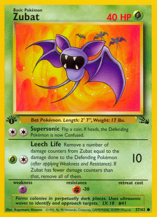 Zubat 57/62 Common | Fossil | Pokemon Card