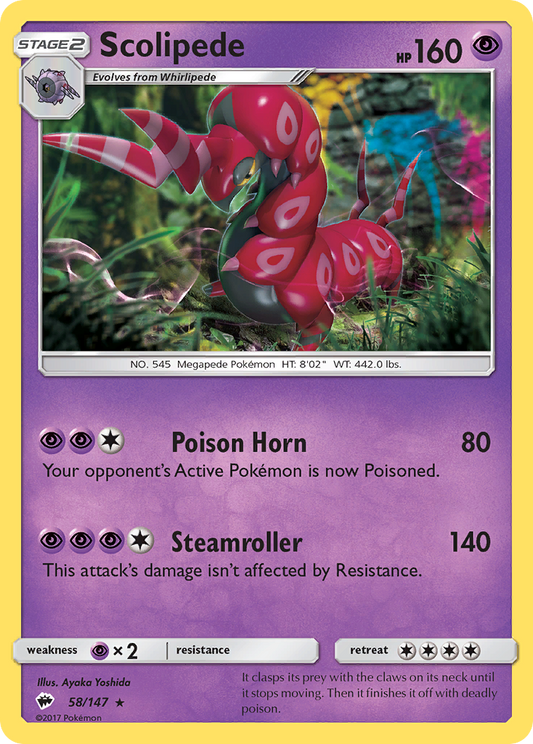 Scolipede 58/147 Rare | Burning Shadows | Pokemon Card