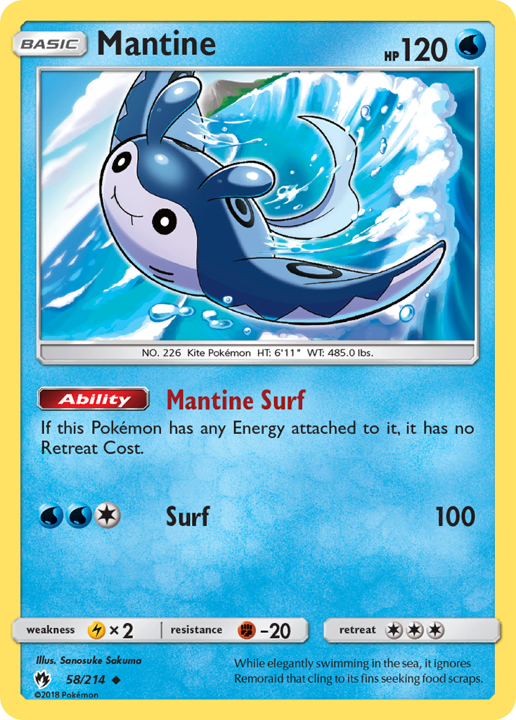 Mantine 58/214 Uncommon | Lost Thunder | Pokemon Card