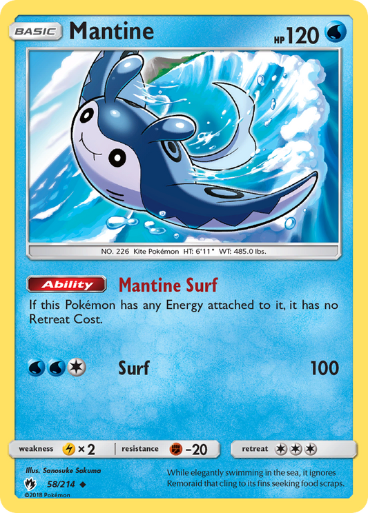 Mantine 58/214 Uncommon | Lost Thunder | Pokemon Card