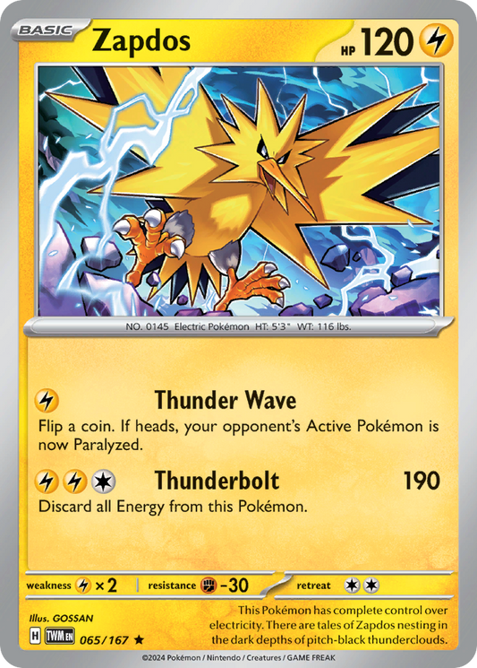 Zapdos 65/167 Rare | Twilight Masquerade | Pokemon Card