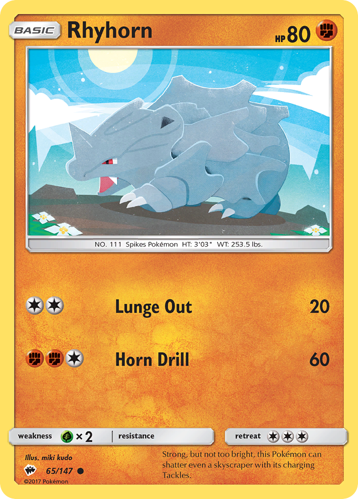 Rhyhorn 65/145 Common | Burning Shadows | Pokémon Card