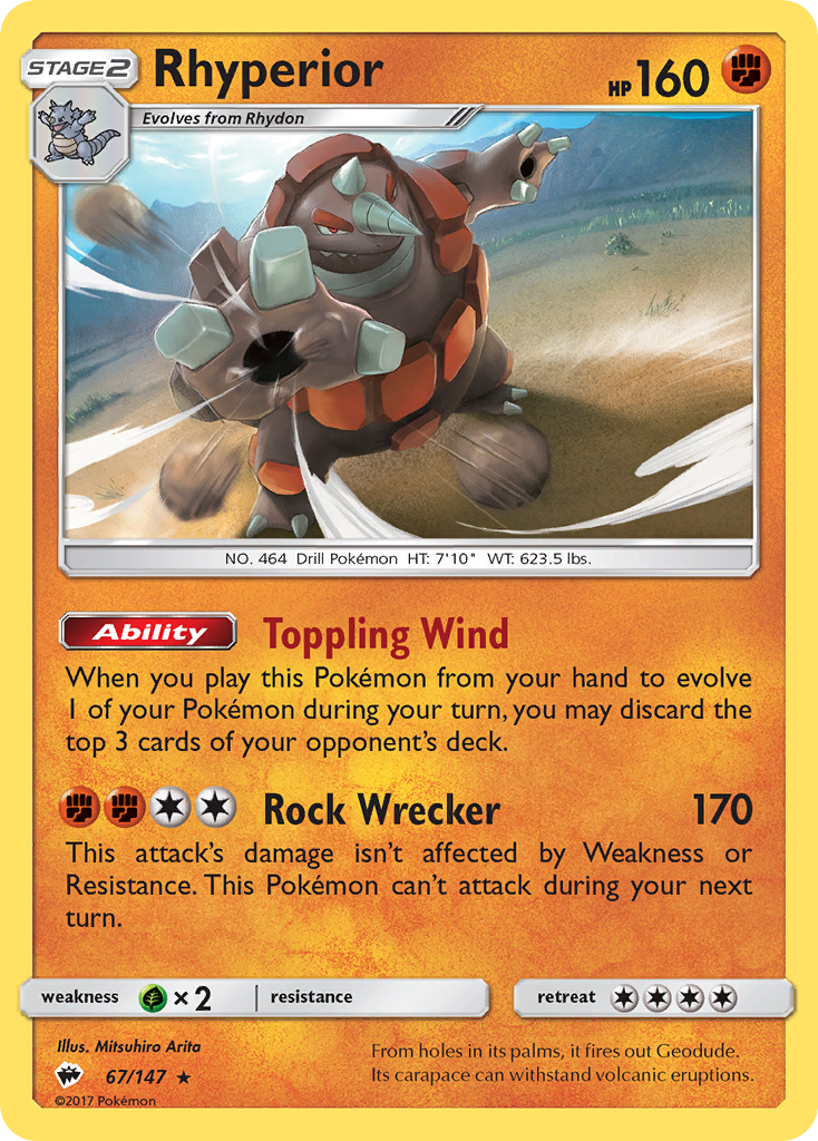 Rhyperior 67/147 Rare Holo | Burning Shadows | Pokemon Card