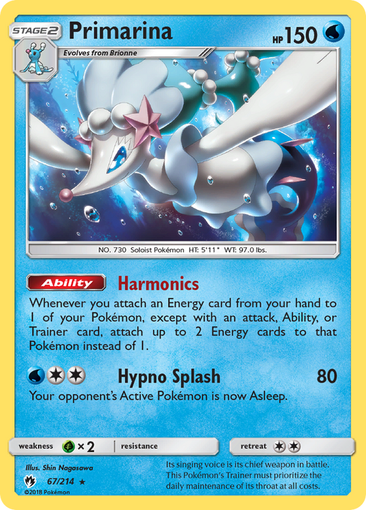 Primarina 67/214 Rare | Lost Thunder | Pokemon Card