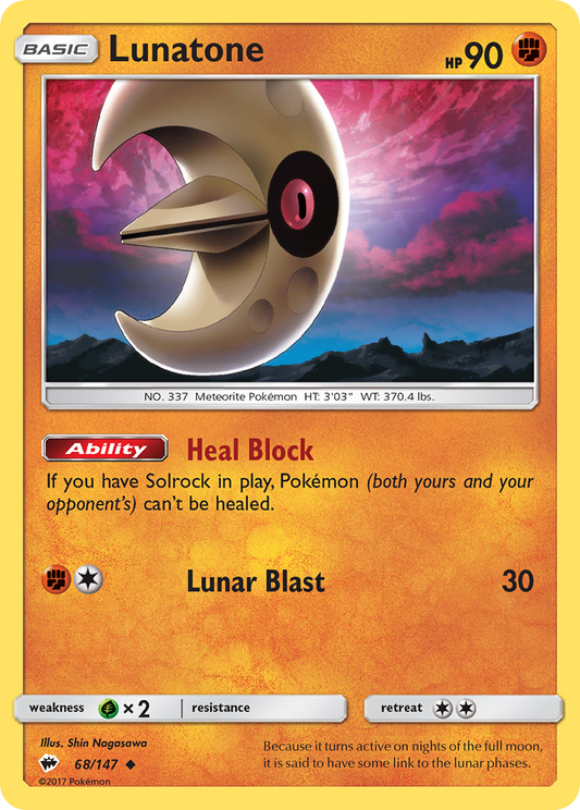 Lunatone 68/147 Uncommon | Burning Shadows | Pokemon Card