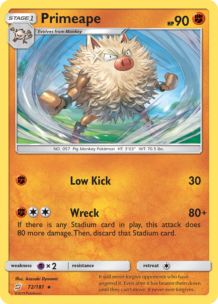 Primeape 72/181 Rare | Team Up | Pokemon Card