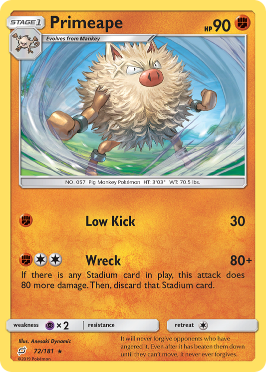 Primeape 72/181 Rare | Team Up | Pokemon Card