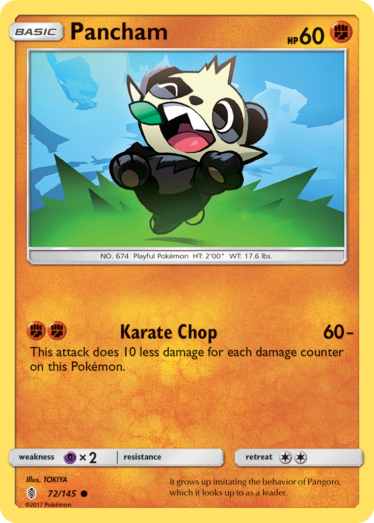 Pancham 72/145 Common | Guardians Rising | Pokemon Card