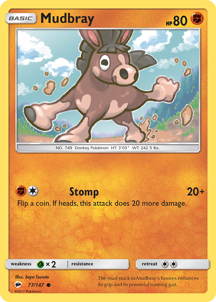 Mudbray 77/145 Common | Burning Shadows | Pokémon Card