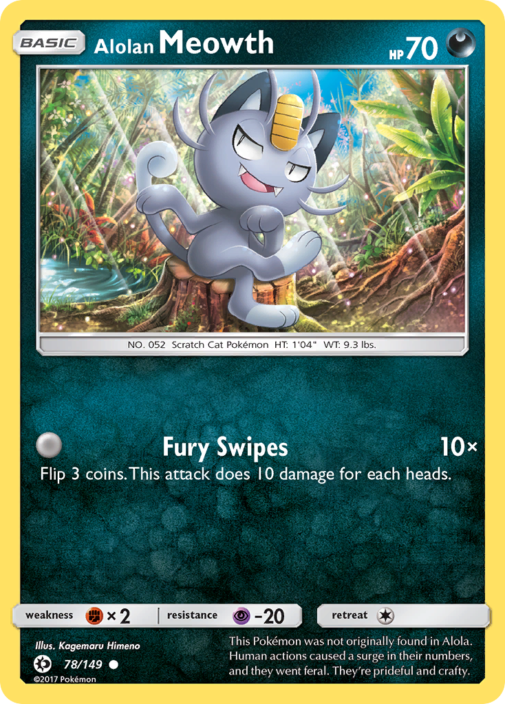 Alolan Meowth 78/149 Common | Sun & Moon | Pokemon Card