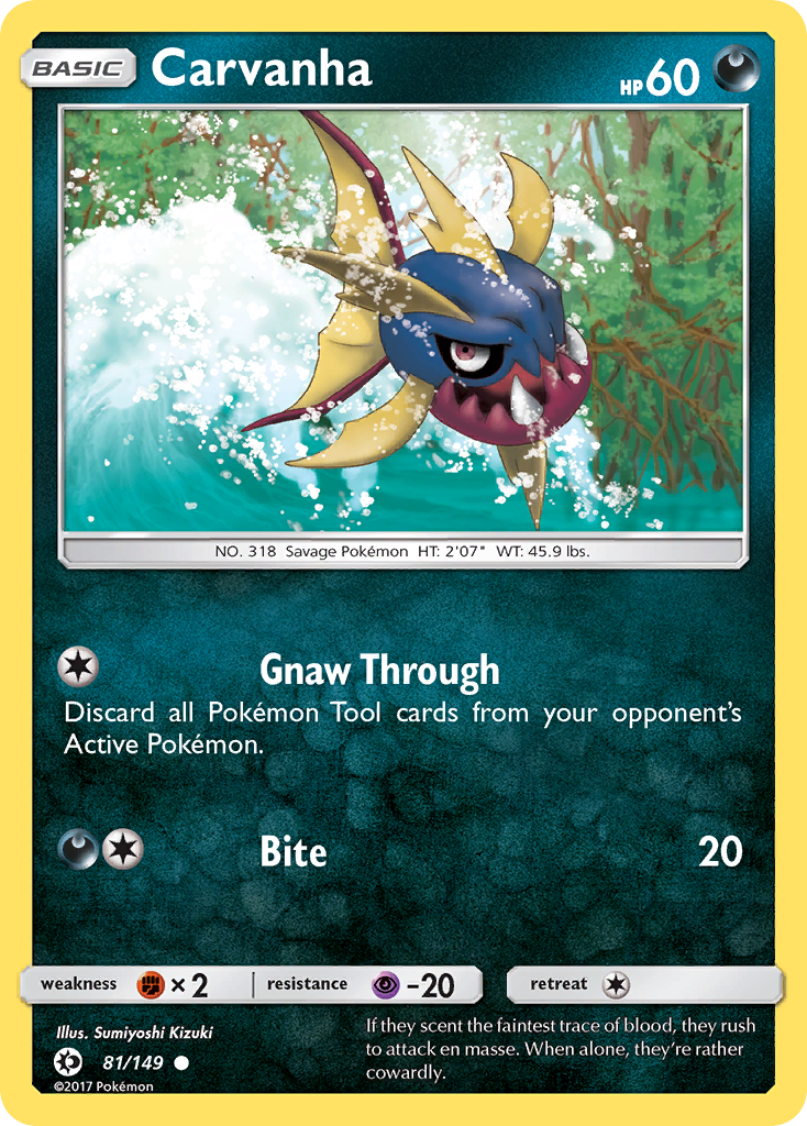 Carvanha 81/149 Common | Sun & Moon | Pokemon Card