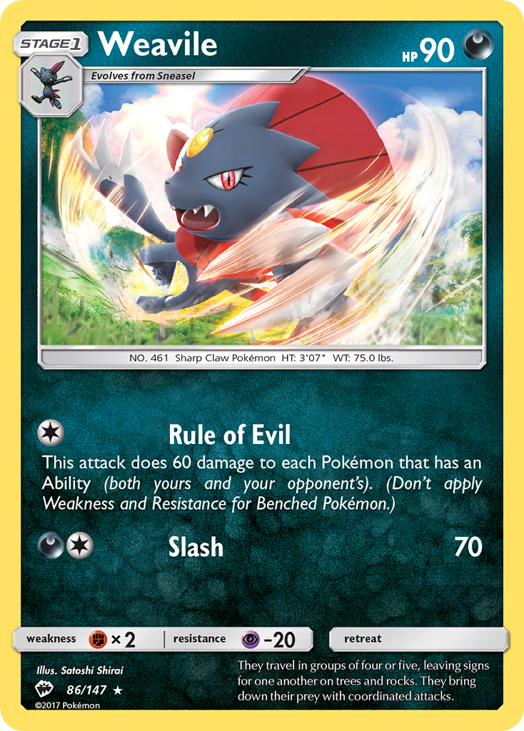 Weavile 86/145 Rare | Burning Shadows | Pokémon Card