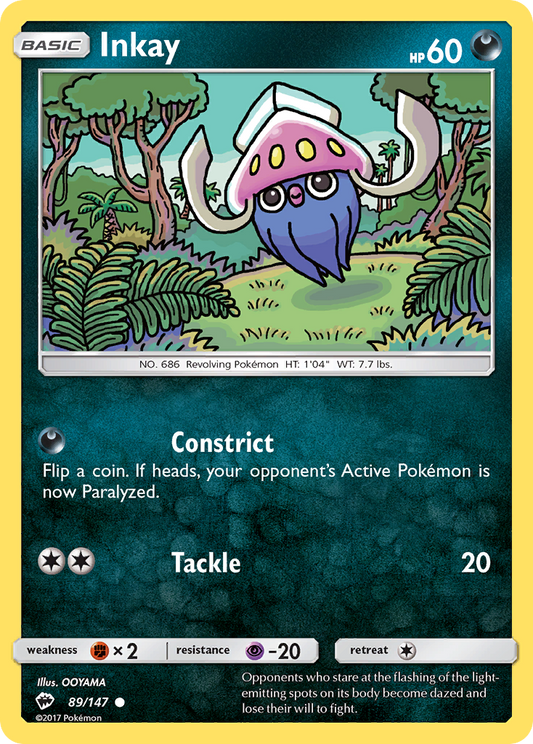 Inkay 89/147 Common | Burning Shadows | Pokemon Card