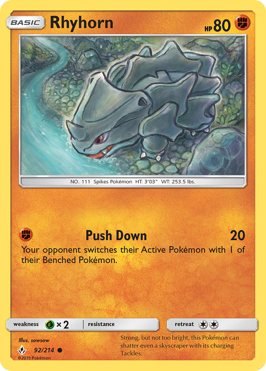 Rhyhorn 92/214 Common | Unbroken Bonds | Pokemon Card