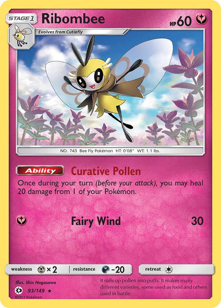 Ribombee 93/149 Rare Holo | Sun & Moon | Pokemon Card