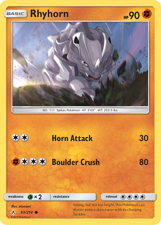 Rhyhorn 93/214 Common | Unbroken Bonds | Pokemon Card