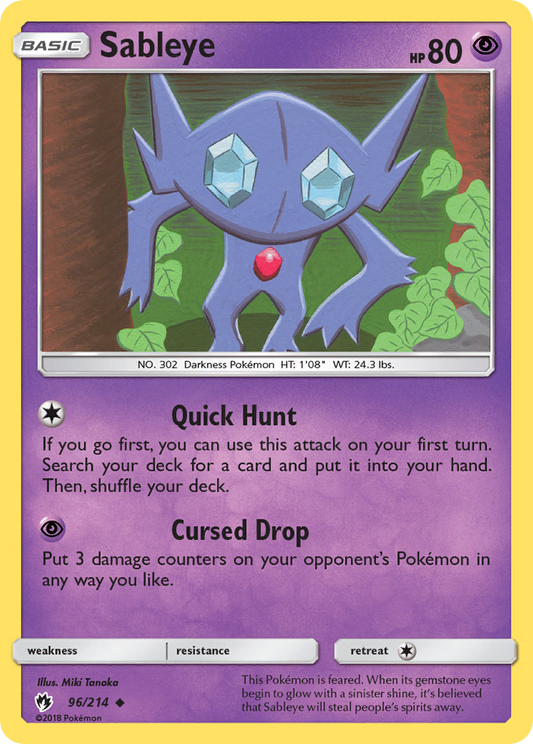 Sableye 96/214 Uncommon | Lost Thunder | Pokemon Card