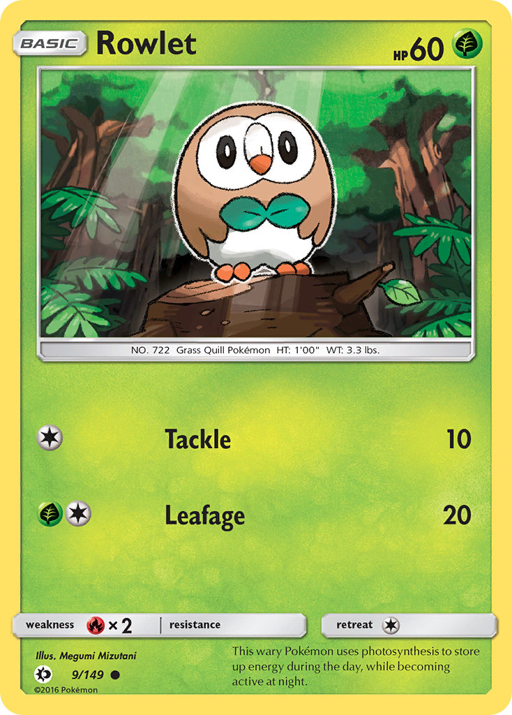 Rowlet 9/149 Common | Sun & Moon | Pokemon Card