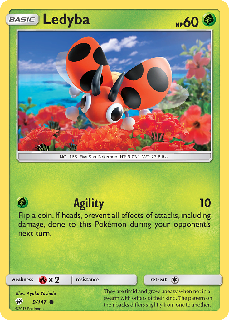 Ledyba 9/147 Common | Burning Shadows | Pokemon Card