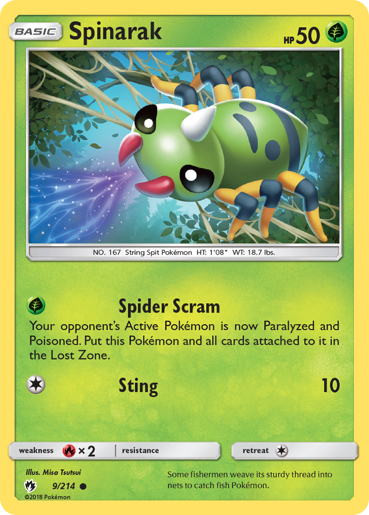 Spinarak 9/214 Common | Lost Thunder | Pokemon Card