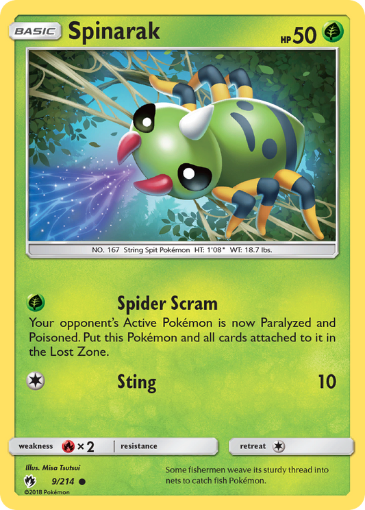 Spinarak 9/214 Common | Lost Thunder | Pokemon Card