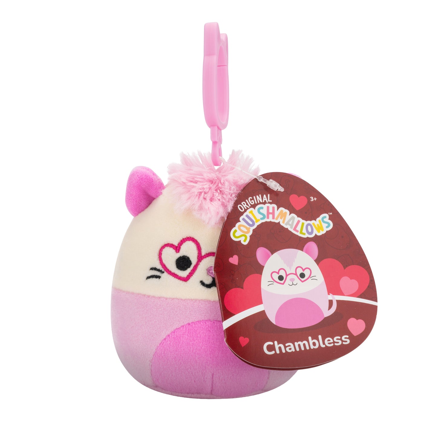 Chambless the Pink Opossum Valentine's Day ~ 3.5" Clip On Squishmallow Plush