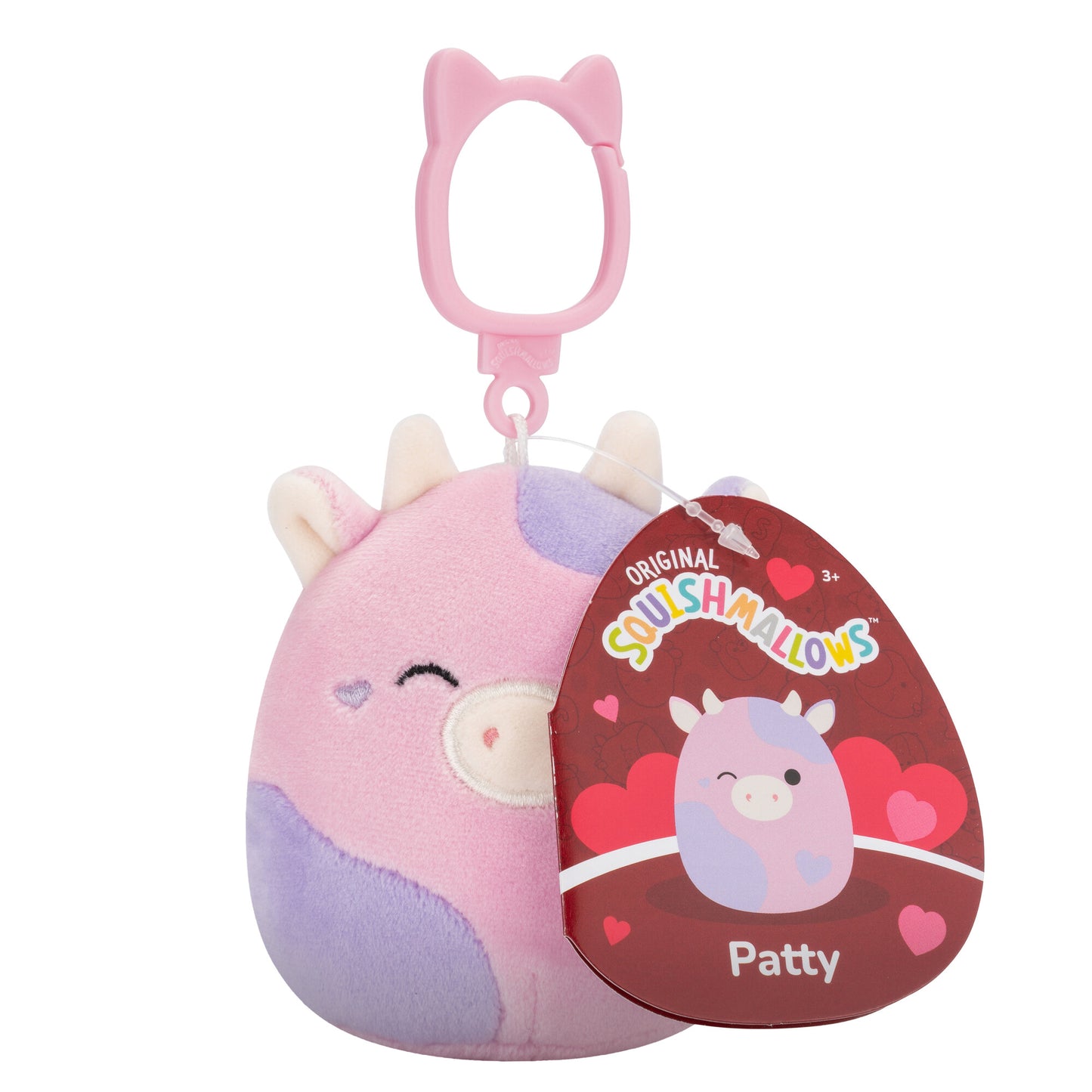 Patty the Cow Winking Valentine's Day ~ 3.5" Clip On Squishmallow Plush