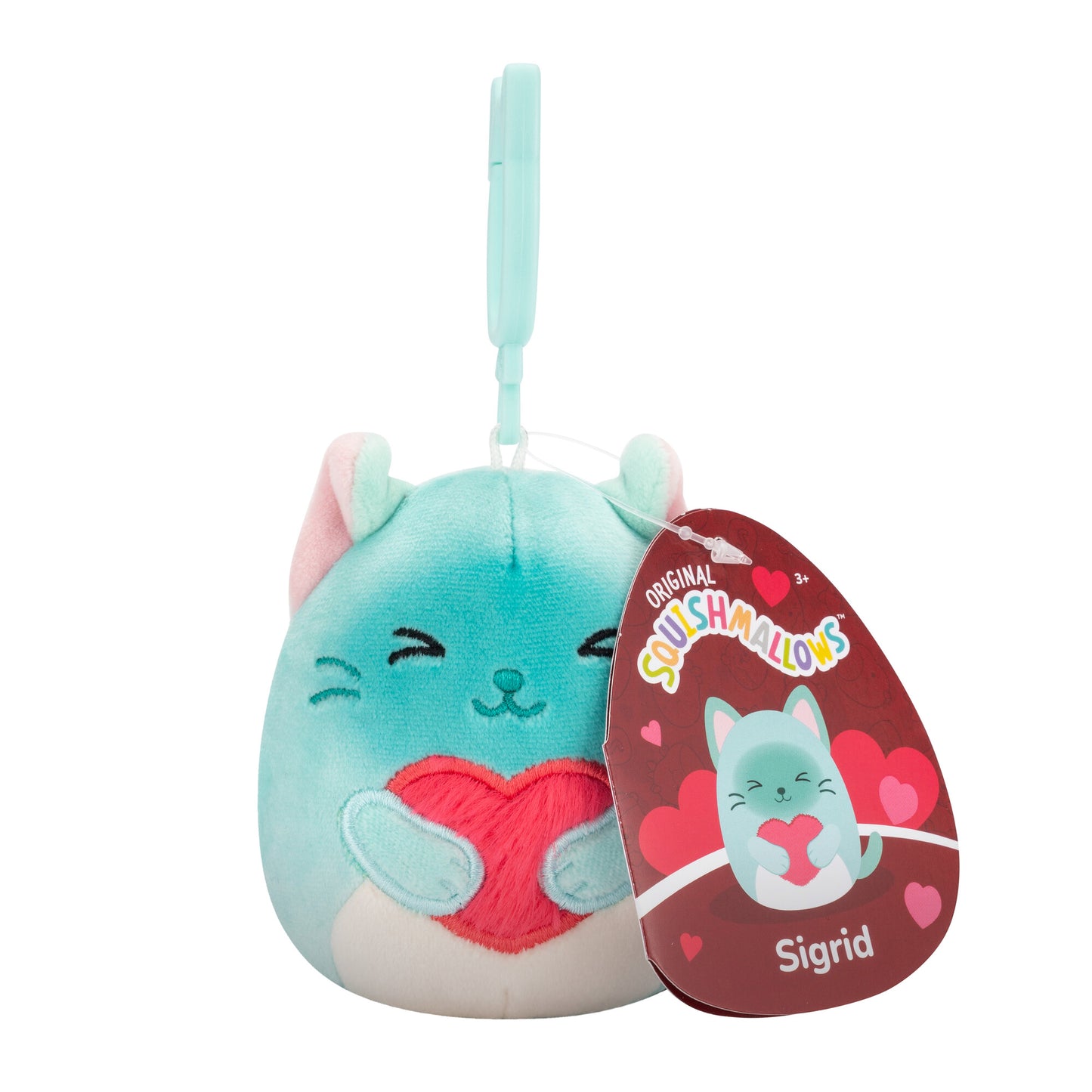 Sigrid the Teal Siamese Cat Valentine's Day ~ 3.5" Clip On Squishmallow Plush