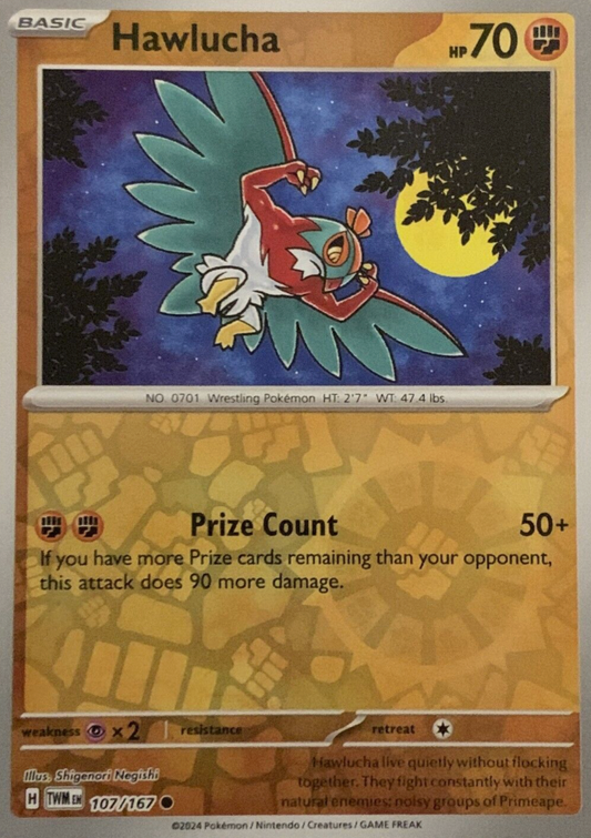 Hawlucha 107/167 Reverse Holo | Twilight Masquerade | Pokemon Card