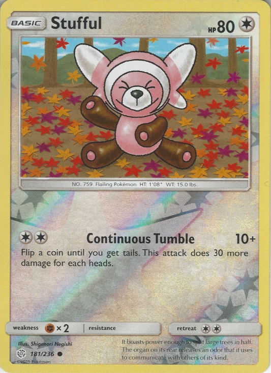 Stufful 181/236 Reverse Holo | Cosmic Eclipse | Pokemon Card