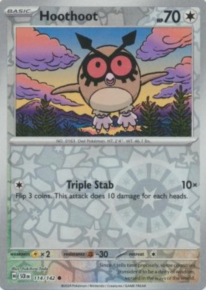 Hoothoot 114/142 Reverse Holo | Stellar Crown | Pokemon Card