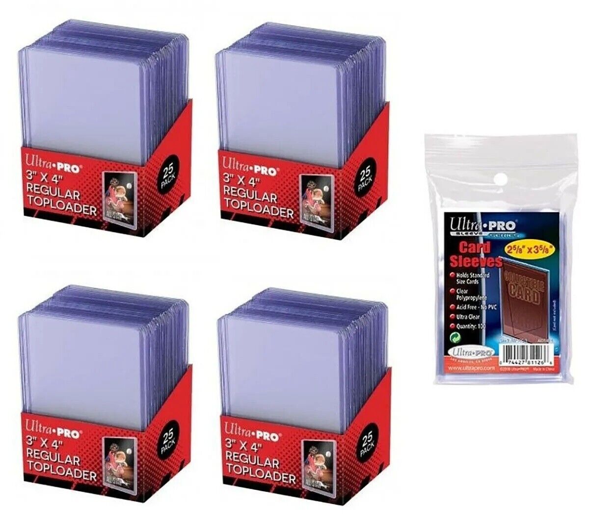 100x Ultra Pro Regular 3 x 4 Toploaders + 100x Ultra Pro Sleeves