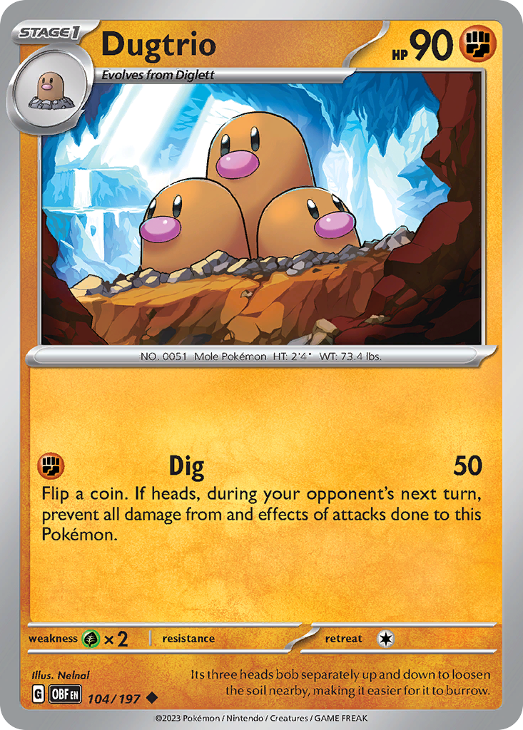 Dugtrio 104/197 Uncommon | Obsidian Flames | Pokemon Card