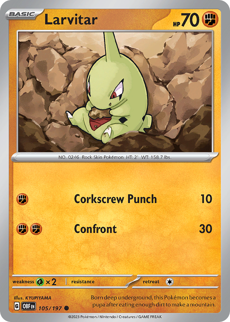 Larvitar 105/197 Common | Obsidian Flames | Pokemon Card