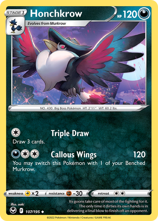 Honchkrow 107/195 Uncommon | Silver Tempest | Pokemon Card