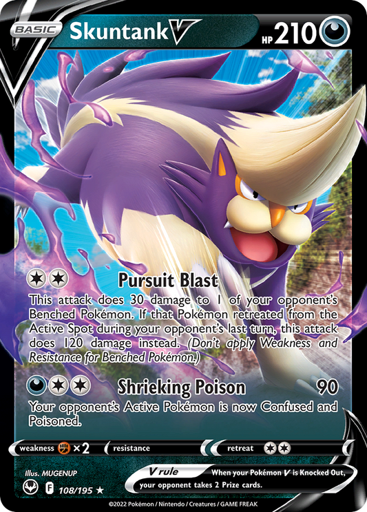 Skuntank V 108/195 Rare Holo V | Silver Tempest | Pokemon Card